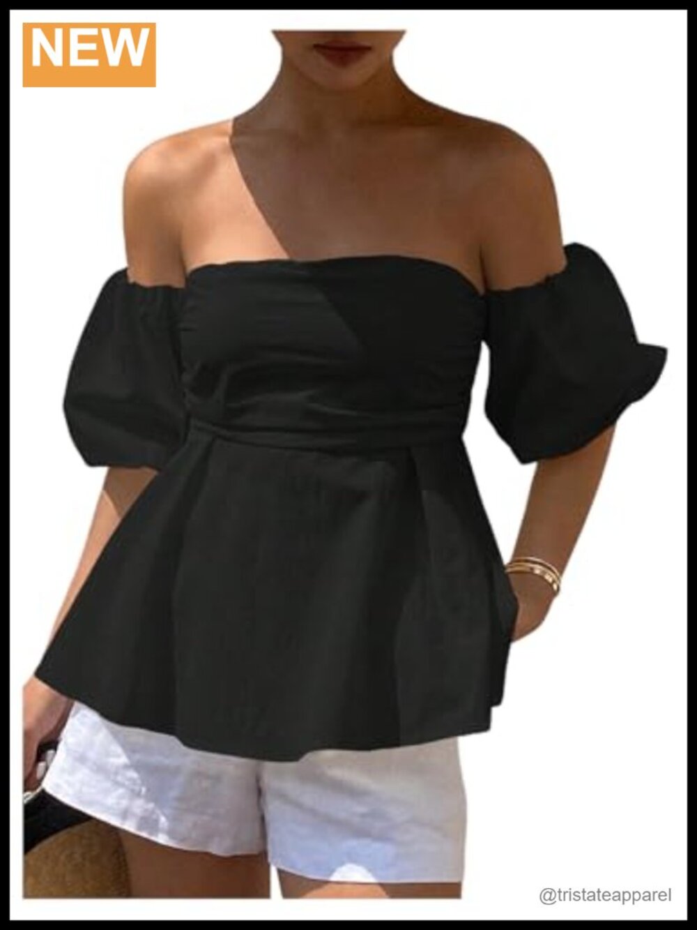 Women Off Shoulder Peplum Top Puff Sleeve Ruffle Babydoll Blouse